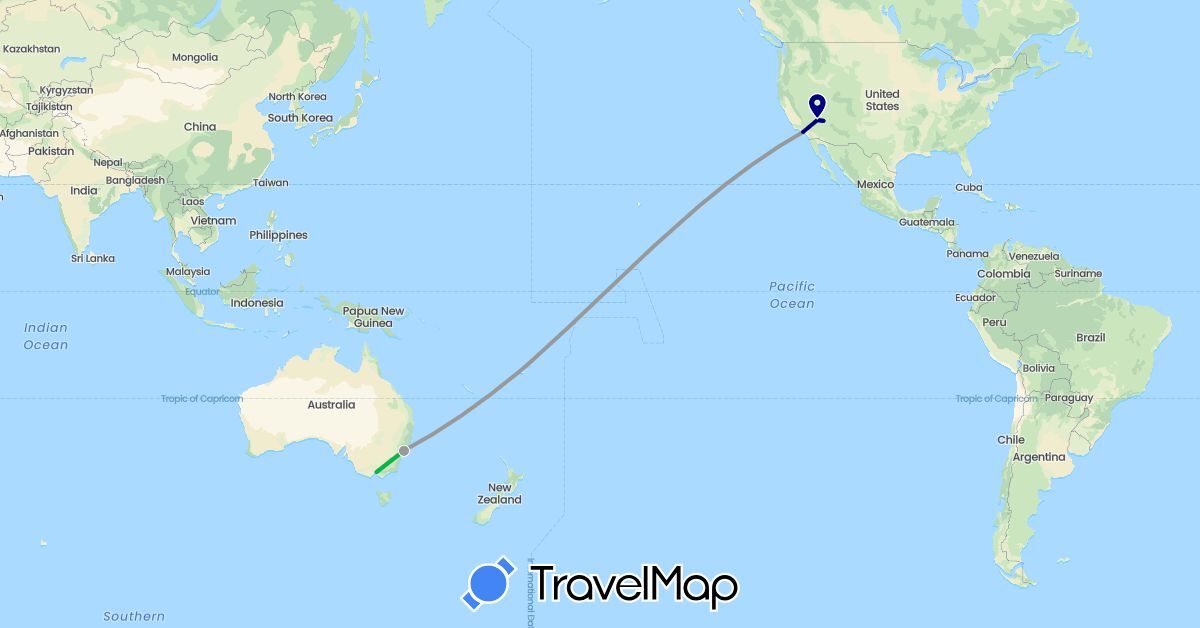 TravelMap itinerary: driving, bus, plane in Australia, Fiji, United States (North America, Oceania)